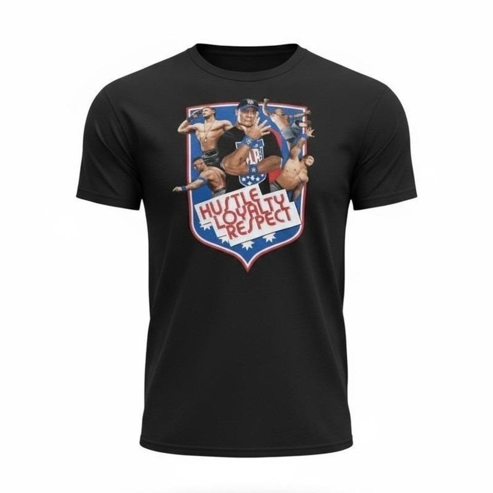 Vintage WWE John Cena Black T Shirt Hustle Loyalty Respect Men's L Authentic